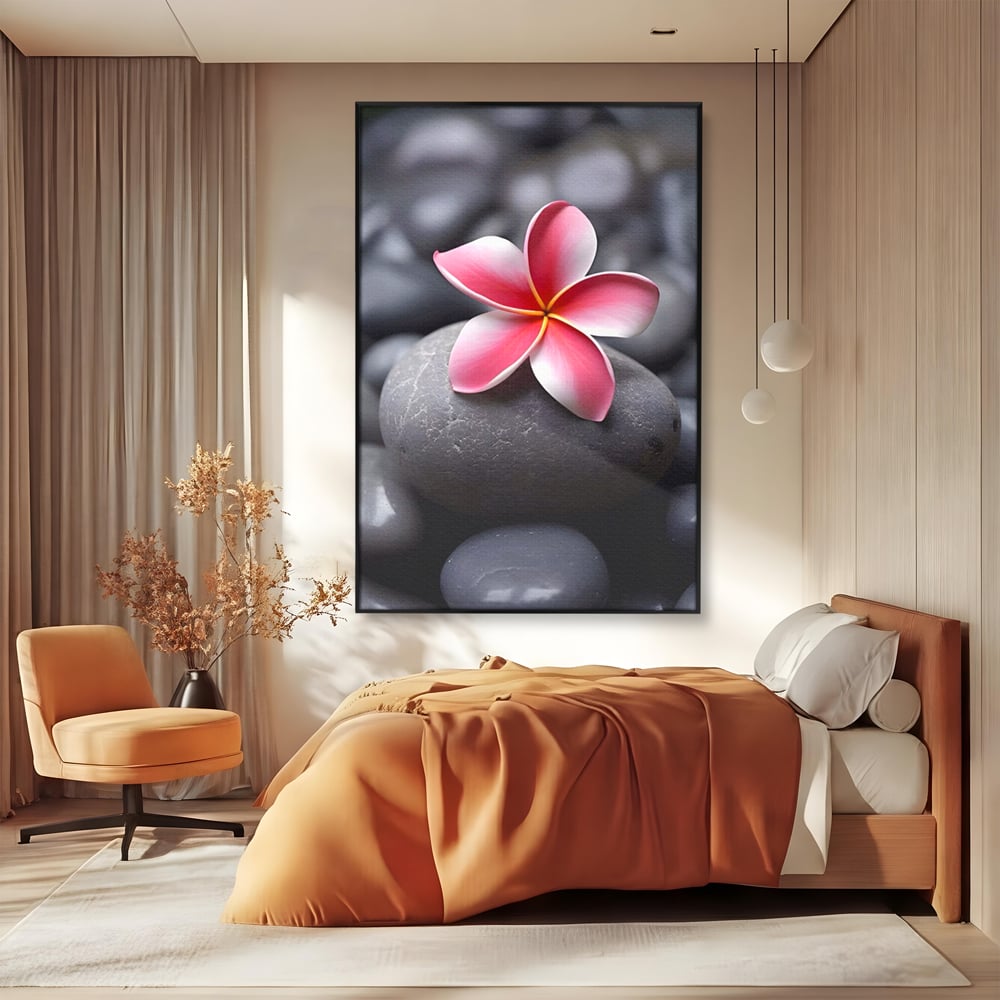 Tablou Canvas Premium LuxCanva® A1498, Flower Spa , Room, Relaxare, Floare Roz, Pietre, Decorativ, Living, Culori Vibrante