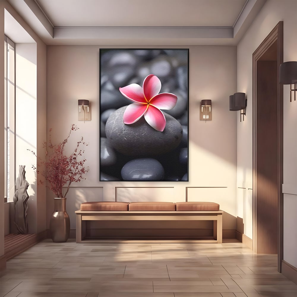 Tablou Canvas Premium LuxCanva® A1498, Flower Spa , Room, Relaxare, Floare Roz, Pietre, Decorativ, Living, Culori Vibrante
