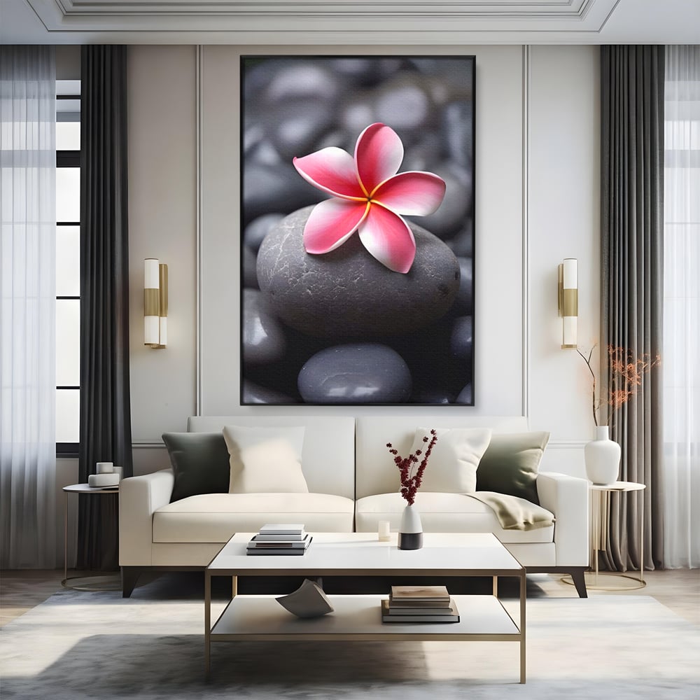 Tablou Canvas Premium LuxCanva® A1498, Flower Spa , Room, Relaxare, Floare Roz, Pietre, Decorativ, Living, Culori Vibrante