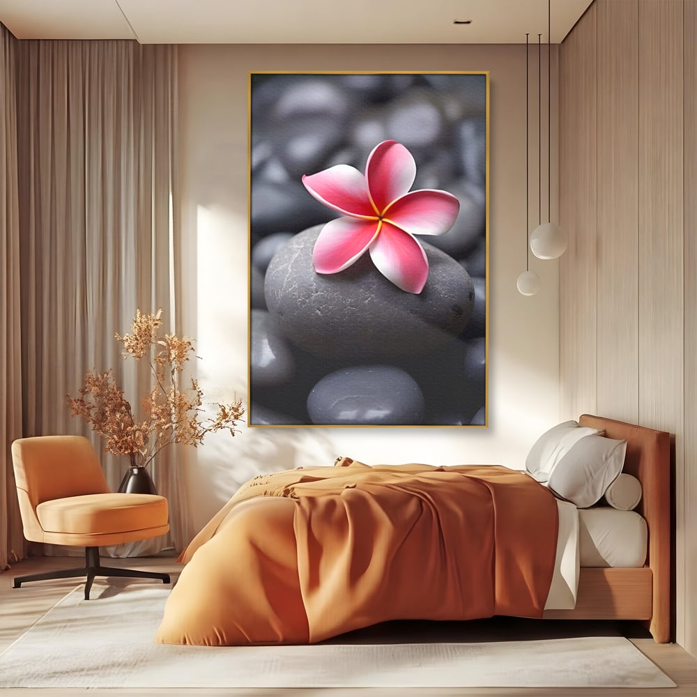 Tablou Canvas Premium LuxCanva® A1498, Flower Spa , Room, Relaxare, Floare Roz, Pietre, Decorativ, Living, Culori Vibrante