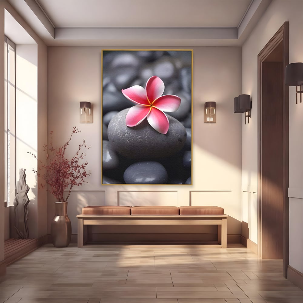 Tablou Canvas Premium LuxCanva® A1498, Flower Spa , Room, Relaxare, Floare Roz, Pietre, Decorativ, Living, Culori Vibrante