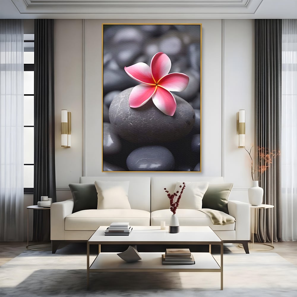 Tablou Canvas Premium LuxCanva® A1498, Flower Spa , Room, Relaxare, Floare Roz, Pietre, Decorativ, Living, Culori Vibrante
