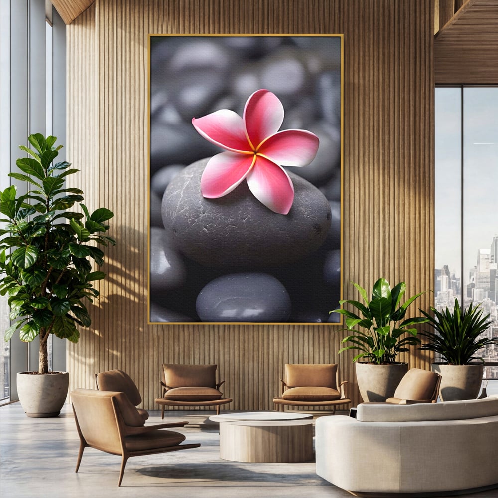 Tablou Canvas Premium LuxCanva® A1498, Flower Spa , Room, Relaxare, Floare Roz, Pietre, Decorativ, Living, Culori Vibrante