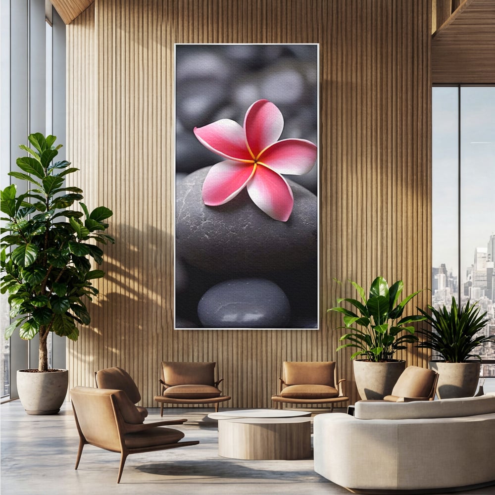 Tablou Canvas Premium LuxCanva® A1498, Flower Spa , Room, Relaxare, Floare Roz, Pietre, Decorativ, Living, Culori Vibrante