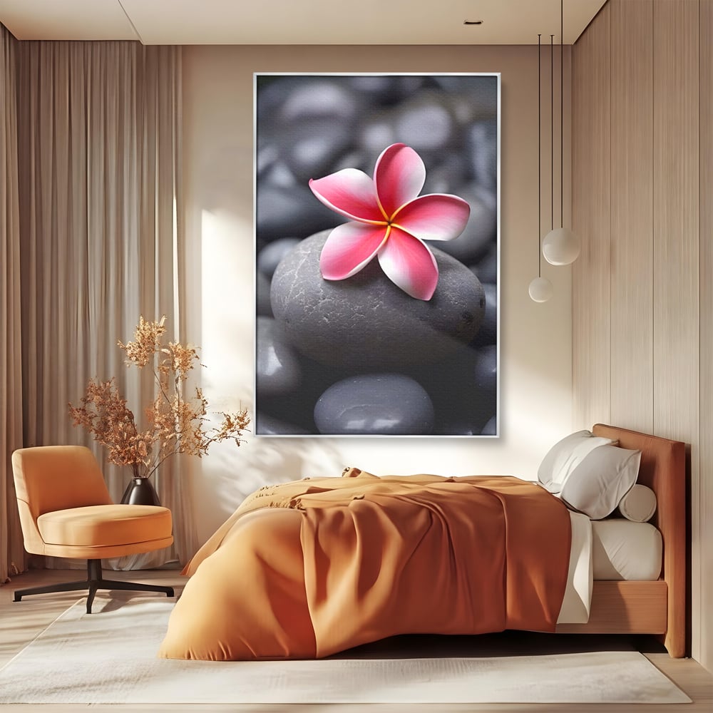 Tablou Canvas Premium LuxCanva® A1498, Flower Spa , Room, Relaxare, Floare Roz, Pietre, Decorativ, Living, Culori Vibrante