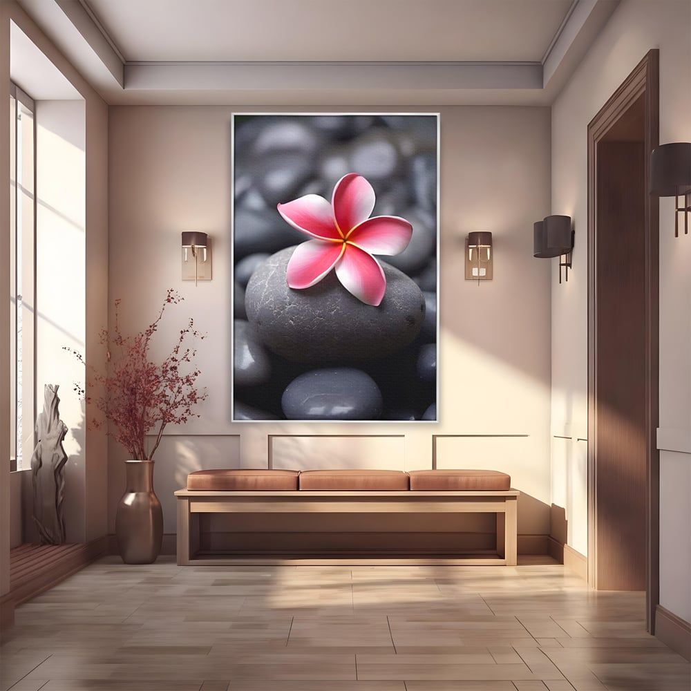 Tablou Canvas Premium LuxCanva® A1498, Flower Spa , Room, Relaxare, Floare Roz, Pietre, Decorativ, Living, Culori Vibrante