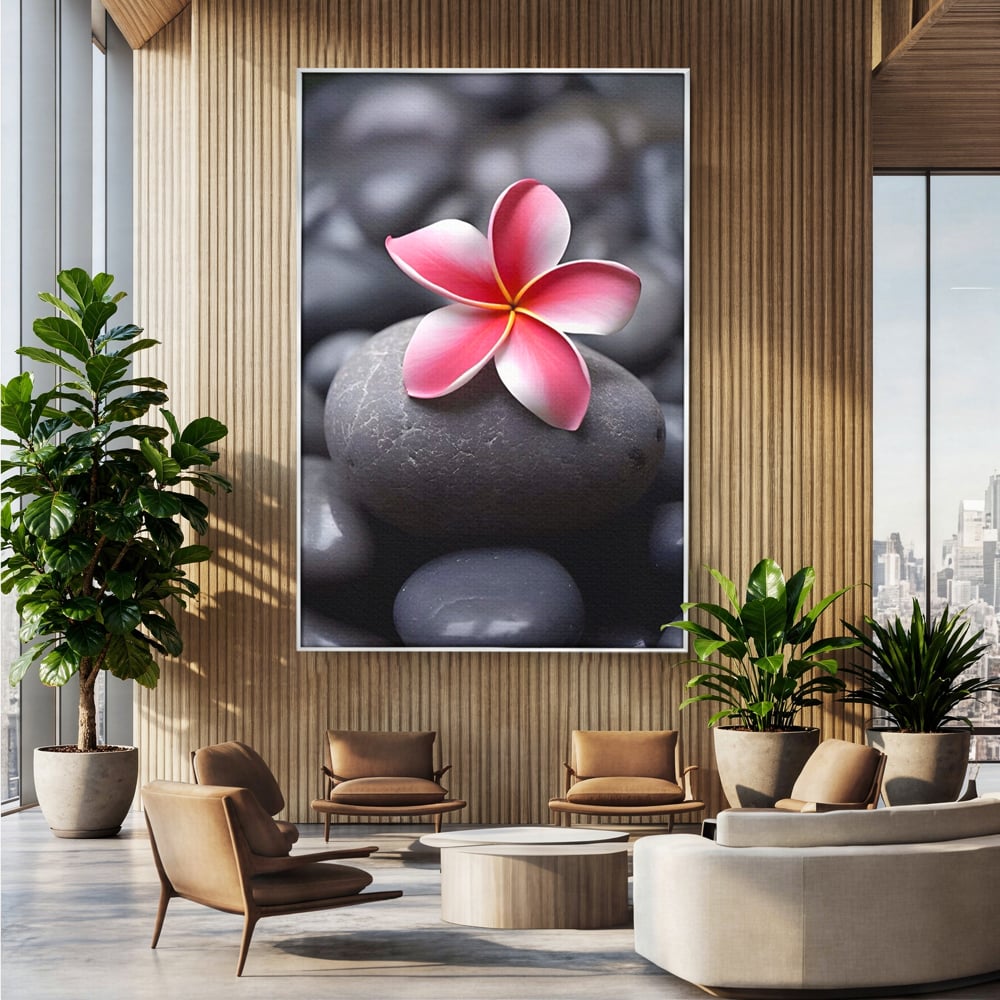 Tablou Canvas Premium LuxCanva® A1498, Flower Spa , Room, Relaxare, Floare Roz, Pietre, Decorativ, Living, Culori Vibrante