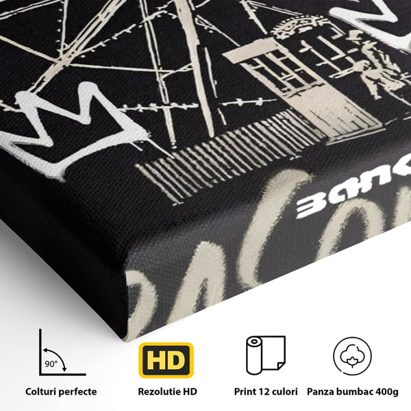 Tablou Canvas Premium LuxCanva® A1499, Basquiat Black , Room, Graffiti, Samo, Banksy, Roata, Living, Culori Vibrante