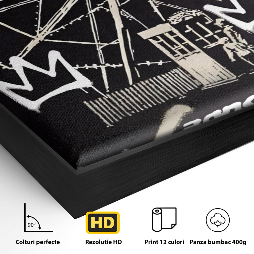 Tablou Canvas Premium LuxCanva® A1499, Basquiat Black , Room, Graffiti, Samo, Banksy, Roata, Living, Culori Vibrante