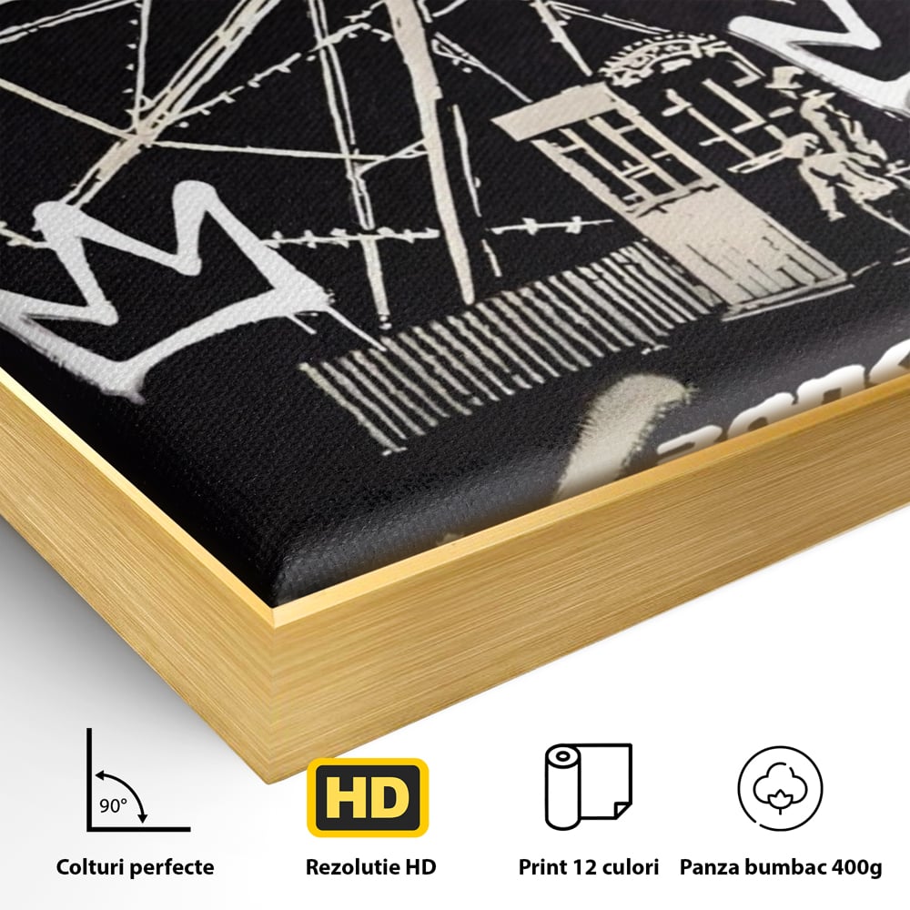 Tablou Canvas Premium LuxCanva® A1499, Basquiat Black , Room, Graffiti, Samo, Banksy, Roata, Living, Culori Vibrante