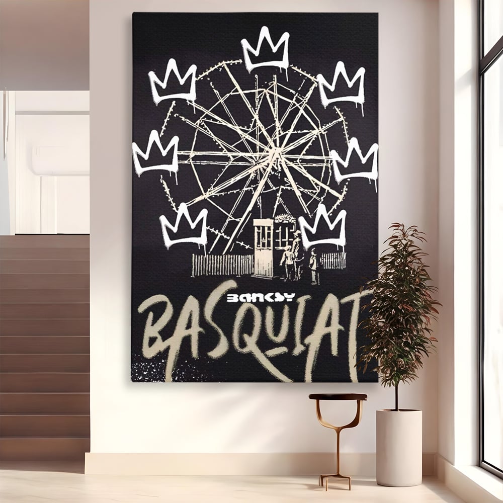 Tablou Canvas Premium LuxCanva® A1499, Basquiat Black , Room, Graffiti, Samo, Banksy, Roata, Living, Culori Vibrante