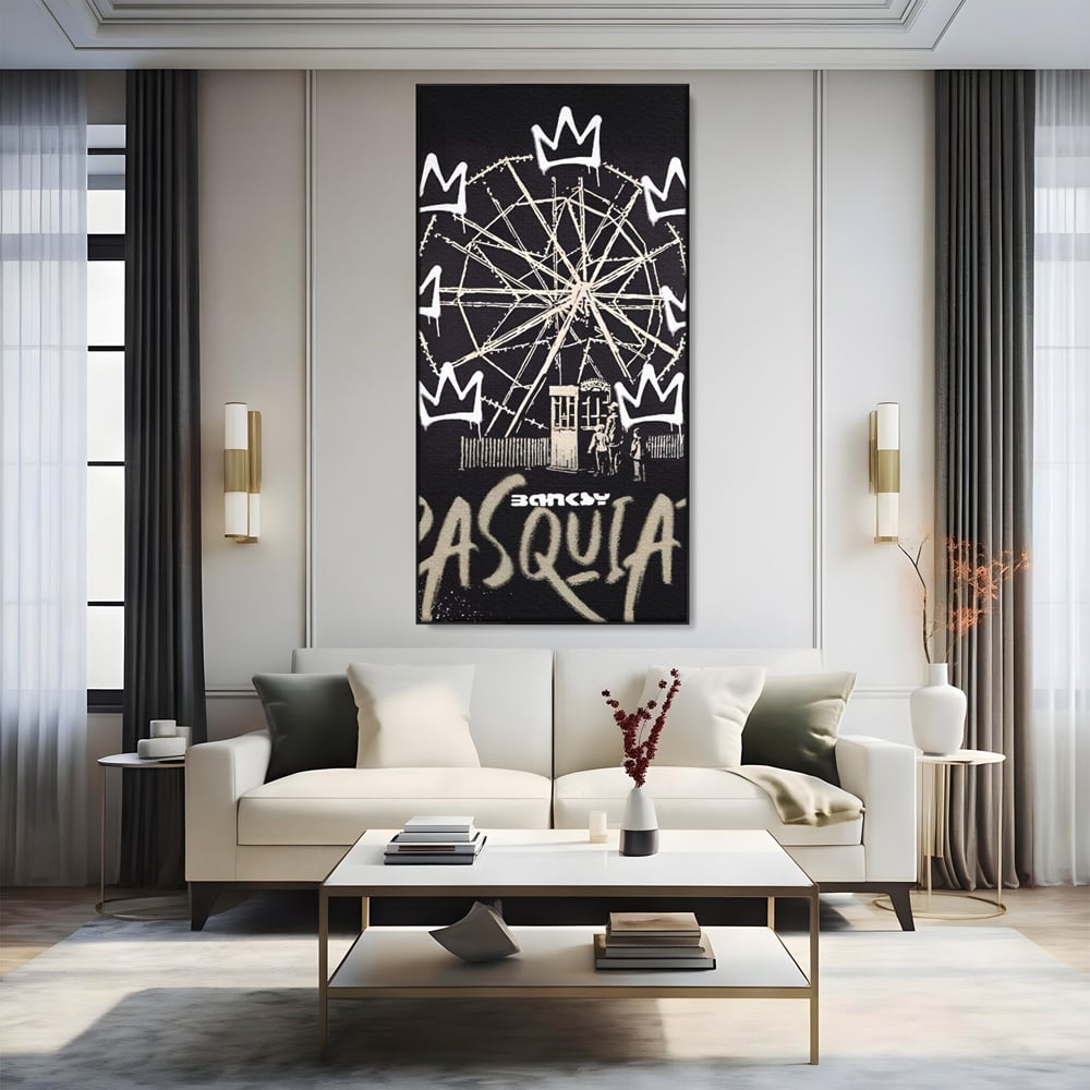 Tablou Canvas Premium LuxCanva® A1499, Basquiat Black , Room, Graffiti, Samo, Banksy, Roata, Living, Culori Vibrante