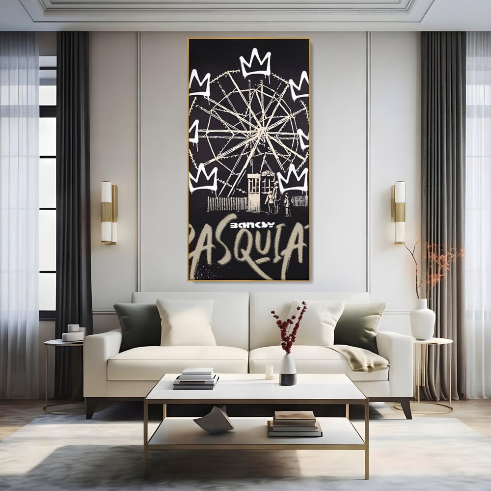 Tablou Canvas Premium LuxCanva® A1499, Basquiat Black , Room, Graffiti, Samo, Banksy, Roata, Living, Culori Vibrante