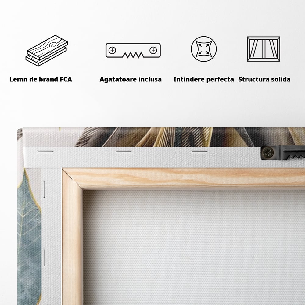 Tablou Canvas Premium LuxCanva® A1500, Green Leaf , Decorativ, Dormitor, Frunza, Pasari, Val, Living, Culori Vibrante