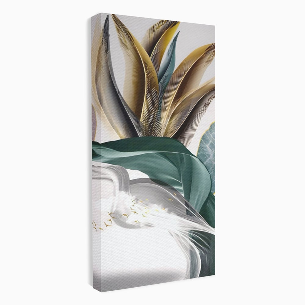Tablou Canvas Premium LuxCanva® A1500, Green Leaf , Decorativ, Dormitor, Frunza, Pasari, Val, Living, Culori Vibrante