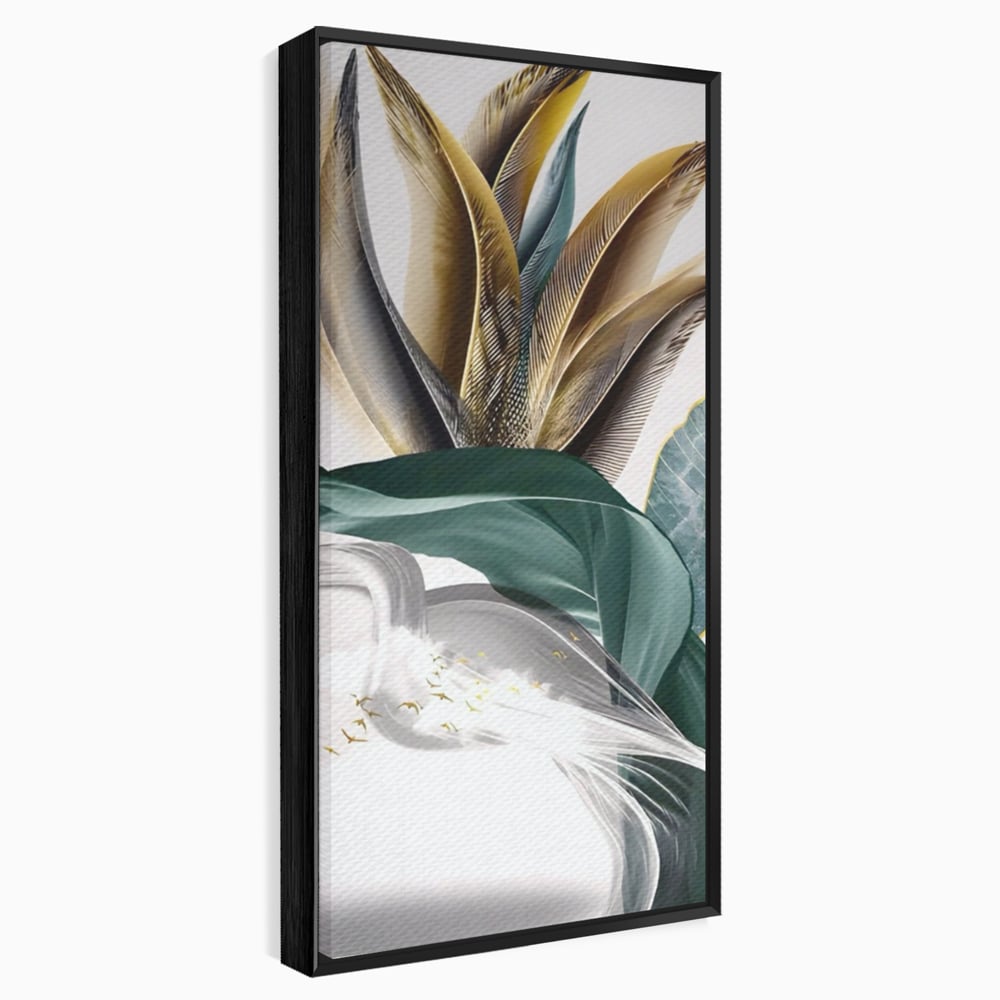 Tablou Canvas Premium LuxCanva® A1500, Green Leaf , Decorativ, Dormitor, Frunza, Pasari, Val, Living, Culori Vibrante