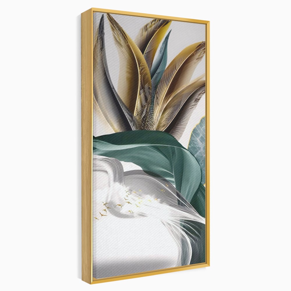 Tablou Canvas Premium LuxCanva® A1500, Green Leaf , Decorativ, Dormitor, Frunza, Pasari, Val, Living, Culori Vibrante