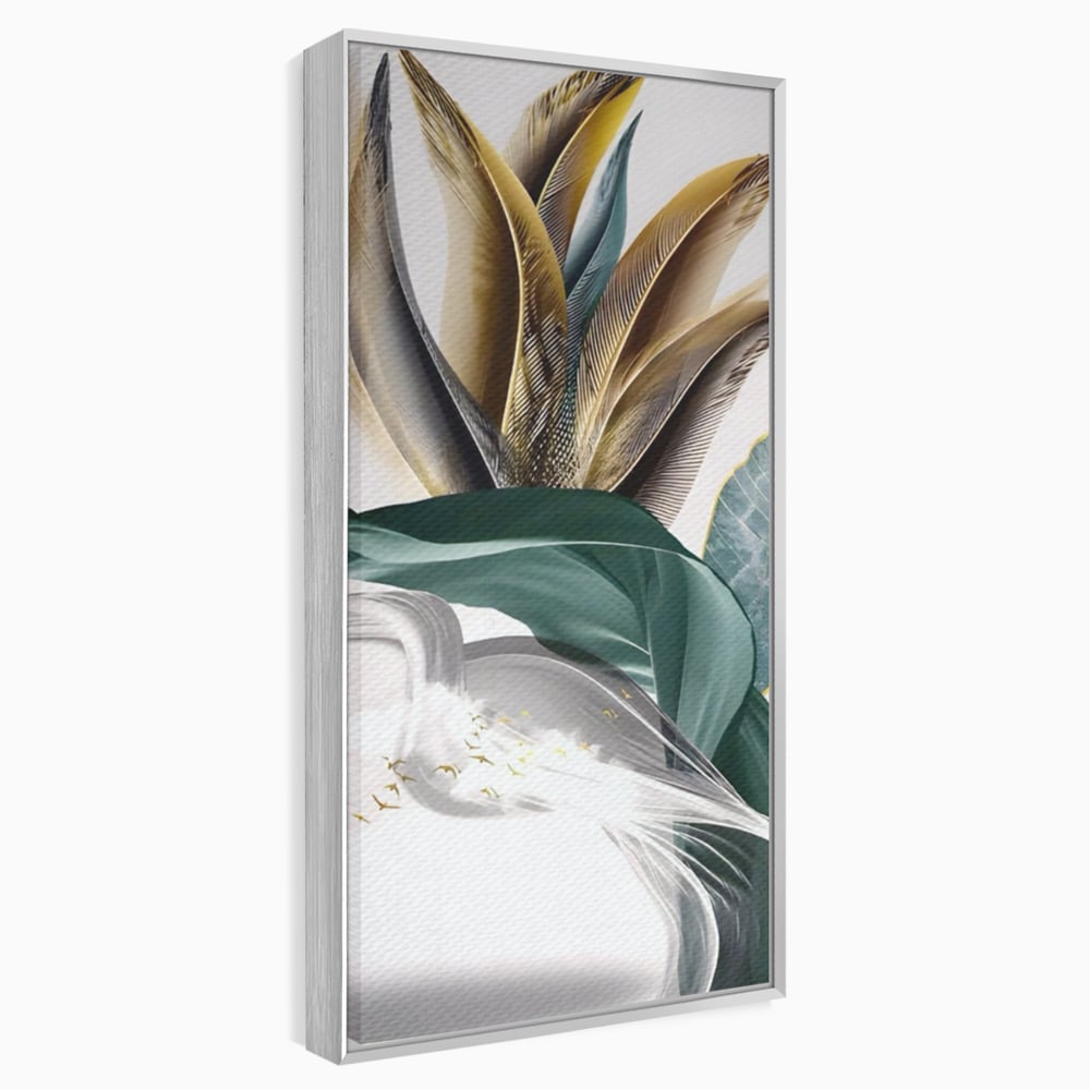 Tablou Canvas Premium LuxCanva® A1500, Green Leaf , Decorativ, Dormitor, Frunza, Pasari, Val, Living, Culori Vibrante