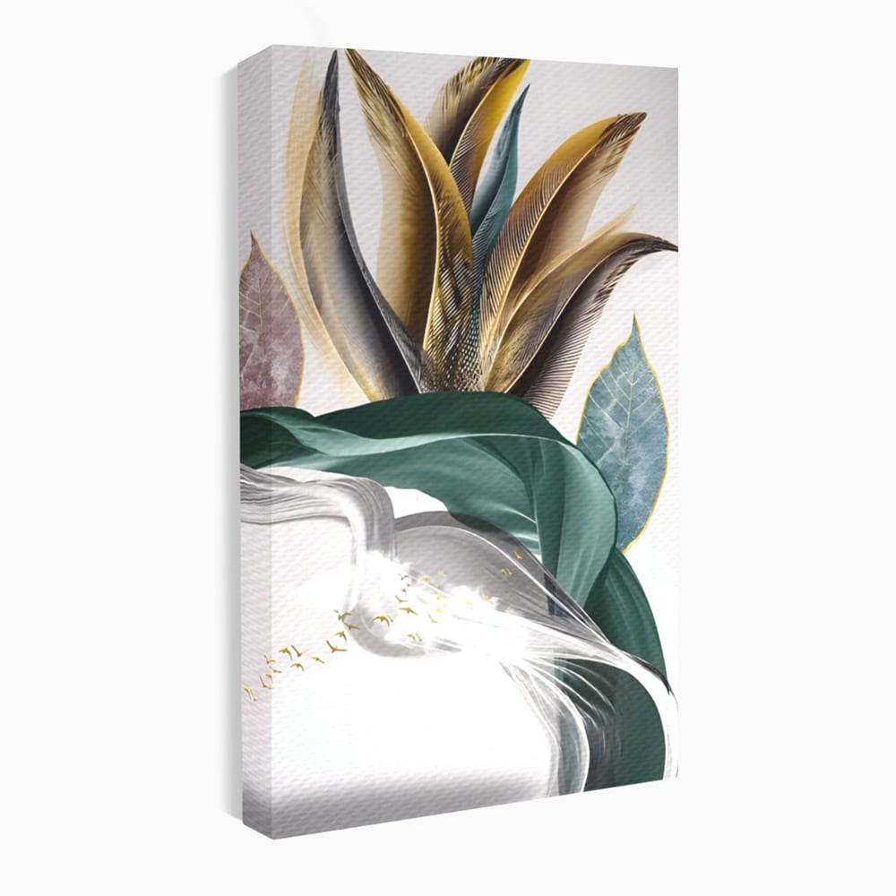 Tablou Canvas Premium LuxCanva® A1500, Green Leaf , Decorativ, Dormitor, Frunza, Pasari, Val, Living, Culori Vibrante