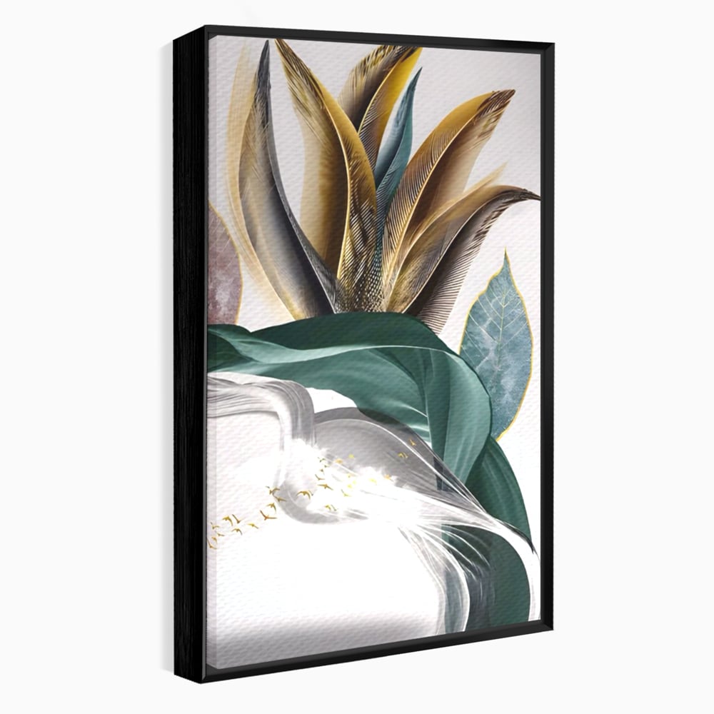 Tablou Canvas Premium LuxCanva® A1500, Green Leaf , Decorativ, Dormitor, Frunza, Pasari, Val, Living, Culori Vibrante