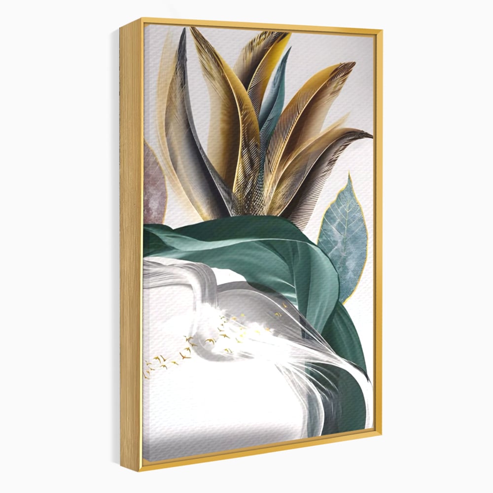 Tablou Canvas Premium LuxCanva® A1500, Green Leaf , Decorativ, Dormitor, Frunza, Pasari, Val, Living, Culori Vibrante