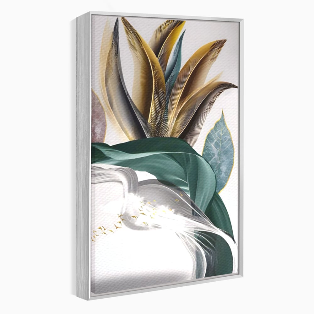 Tablou Canvas Premium LuxCanva® A1500, Green Leaf , Decorativ, Dormitor, Frunza, Pasari, Val, Living, Culori Vibrante
