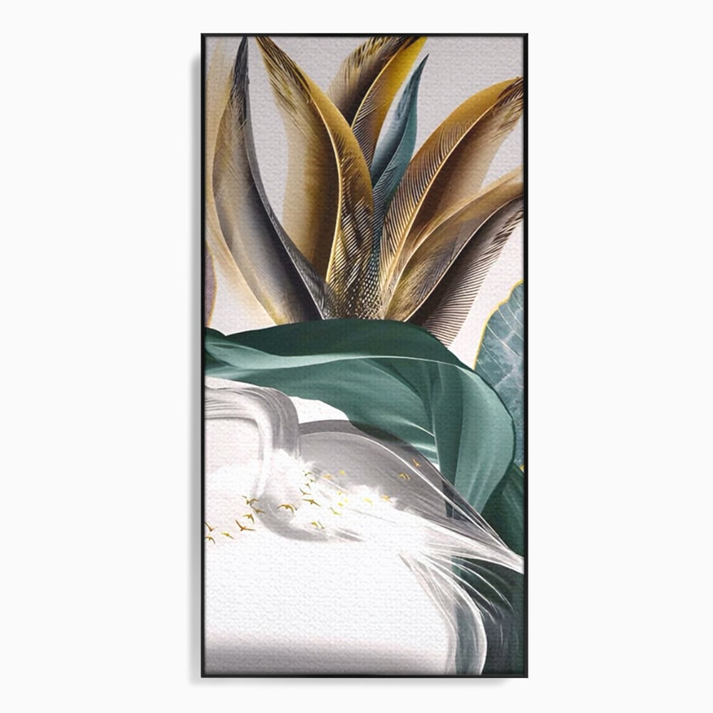 Tablou Canvas Premium LuxCanva® A1500, Green Leaf , Decorativ, Dormitor, Frunza, Pasari, Val, Living, Culori Vibrante