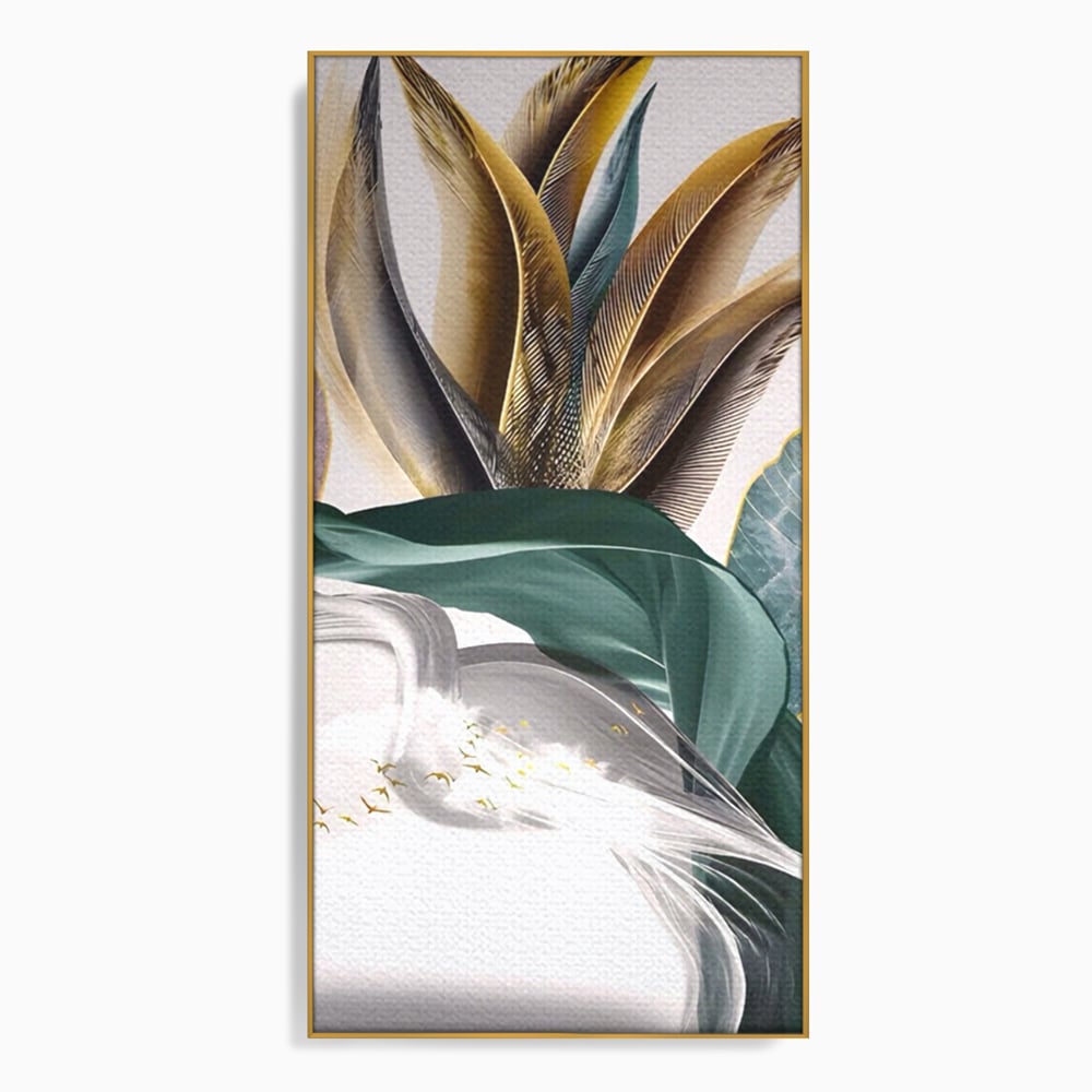 Tablou Canvas Premium LuxCanva® A1500, Green Leaf , Decorativ, Dormitor, Frunza, Pasari, Val, Living, Culori Vibrante