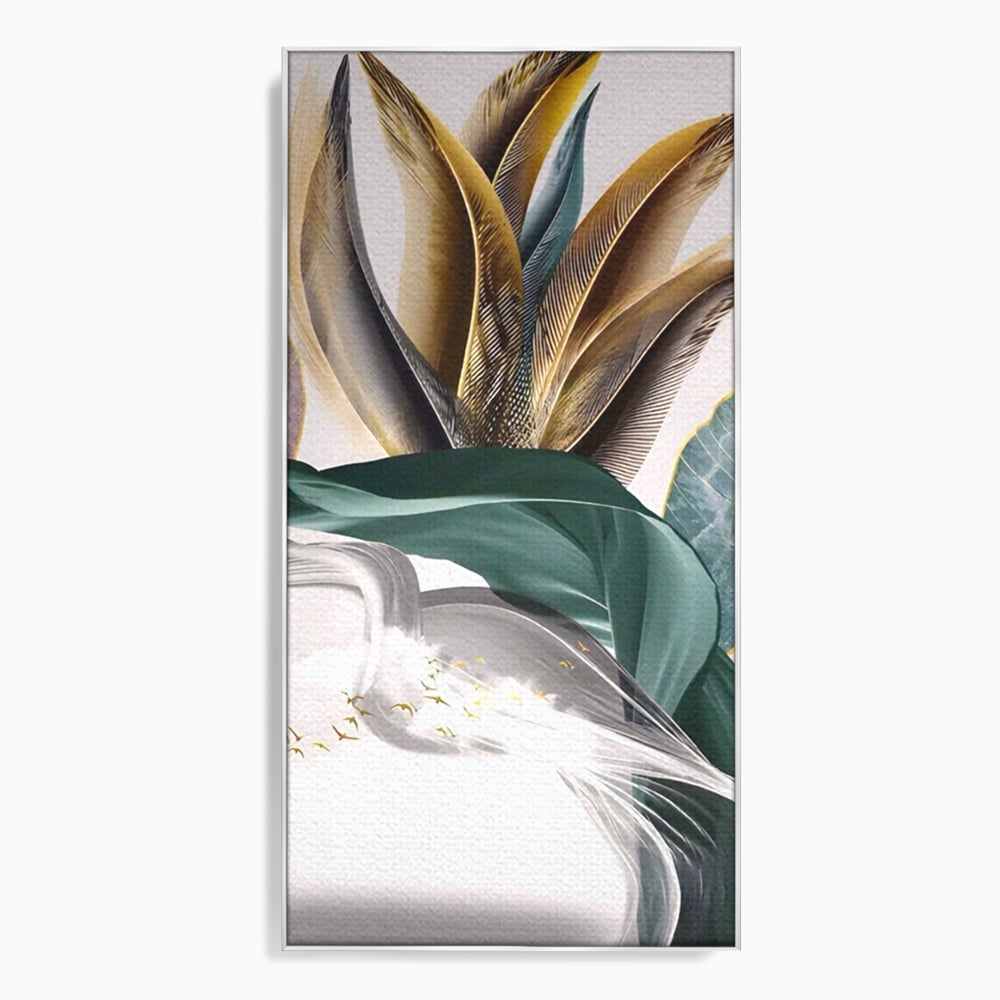 Tablou Canvas Premium LuxCanva® A1500, Green Leaf , Decorativ, Dormitor, Frunza, Pasari, Val, Living, Culori Vibrante