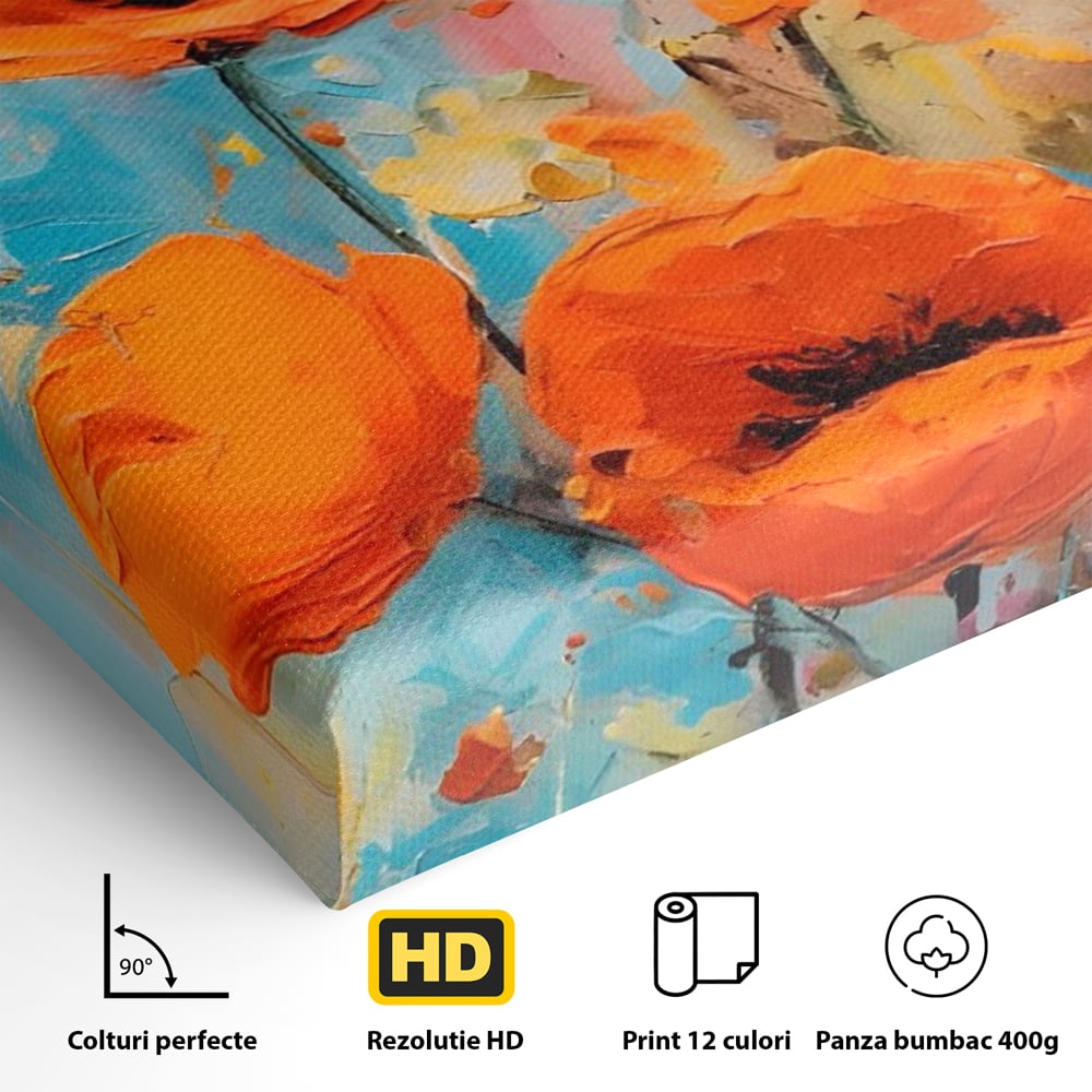 Tablou Canvas Premium LuxCanva® A1501, Orange Poppies , Decorativ, Flori, Campie, Natura, Rosu, Living, Culori Vibrante
