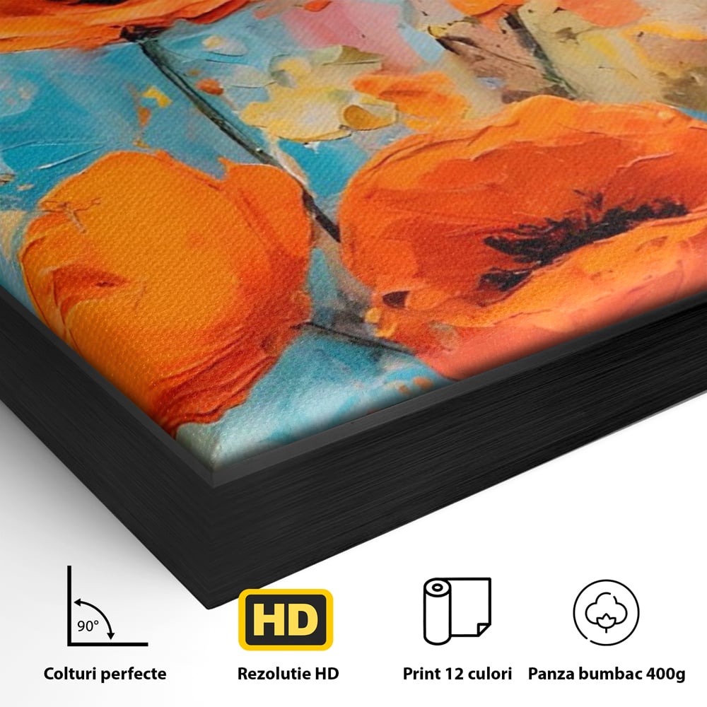 Tablou Canvas Premium LuxCanva® A1501, Orange Poppies , Decorativ, Flori, Campie, Natura, Rosu, Living, Culori Vibrante