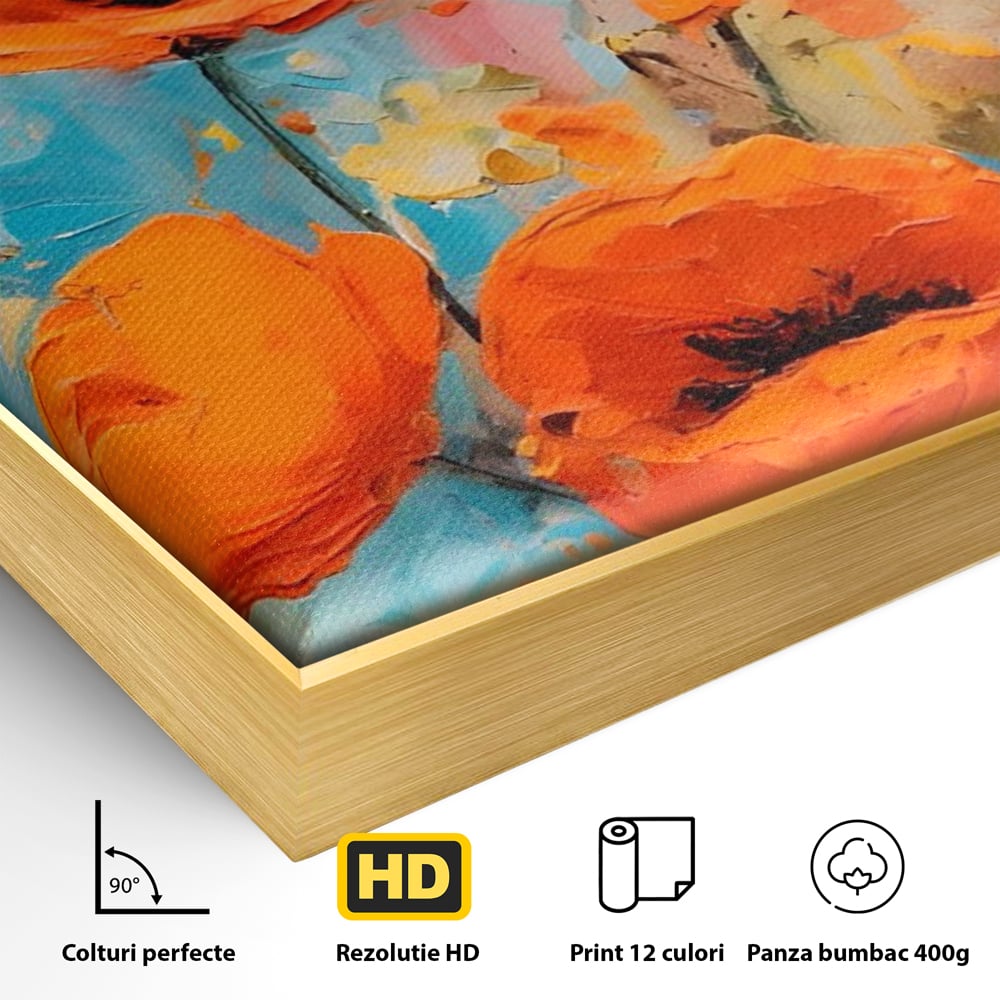 Tablou Canvas Premium LuxCanva® A1501, Orange Poppies , Decorativ, Flori, Campie, Natura, Rosu, Living, Culori Vibrante