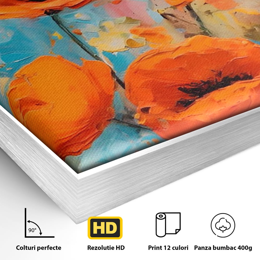 Tablou Canvas Premium LuxCanva® A1501, Orange Poppies , Decorativ, Flori, Campie, Natura, Rosu, Living, Culori Vibrante