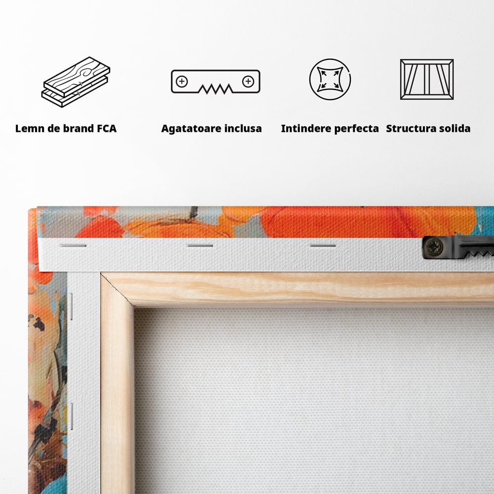 Tablou Canvas Premium LuxCanva® A1501, Orange Poppies , Decorativ, Flori, Campie, Natura, Rosu, Living, Culori Vibrante