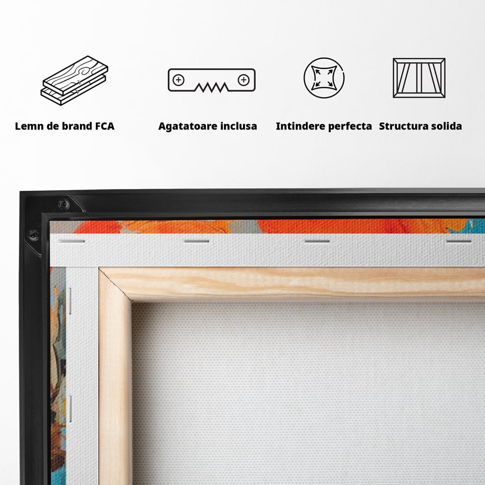 Tablou Canvas Premium LuxCanva® A1501, Orange Poppies , Decorativ, Flori, Campie, Natura, Rosu, Living, Culori Vibrante