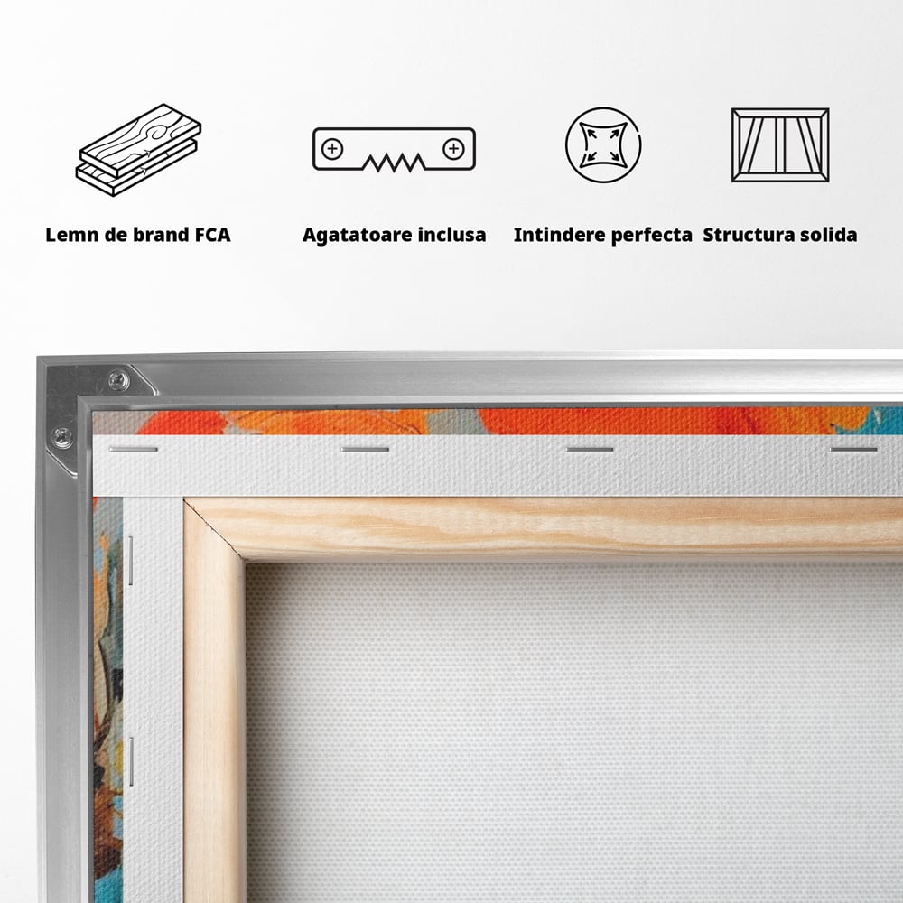 Tablou Canvas Premium LuxCanva® A1501, Orange Poppies , Decorativ, Flori, Campie, Natura, Rosu, Living, Culori Vibrante