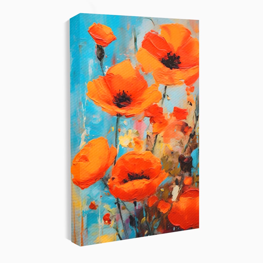 Tablou Canvas Premium LuxCanva® A1501, Orange Poppies , Decorativ, Flori, Campie, Natura, Rosu, Living, Culori Vibrante
