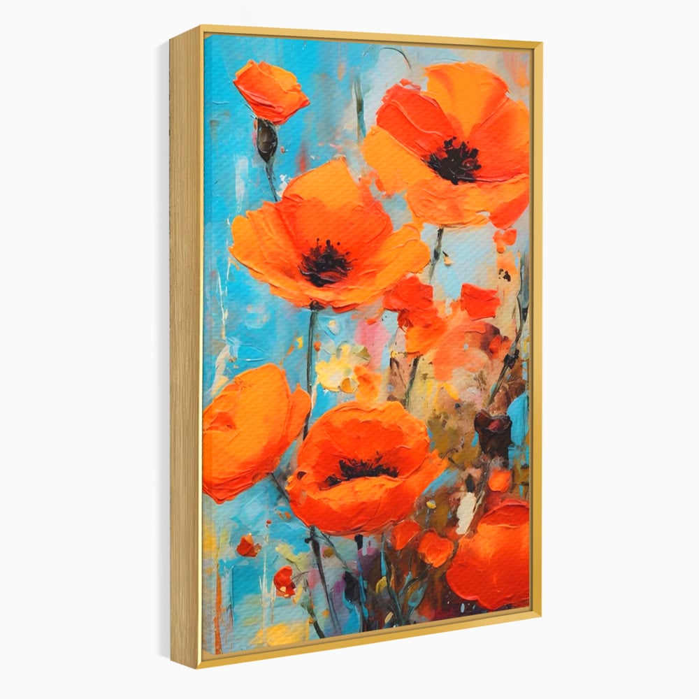 Tablou Canvas Premium LuxCanva® A1501, Orange Poppies , Decorativ, Flori, Campie, Natura, Rosu, Living, Culori Vibrante