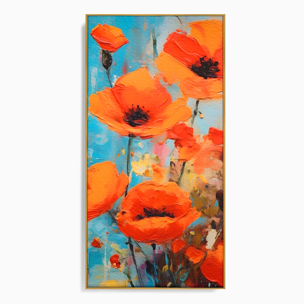 Tablou Canvas Premium LuxCanva® A1501, Orange Poppies , Decorativ, Flori, Campie, Natura, Rosu, Living, Culori Vibrante