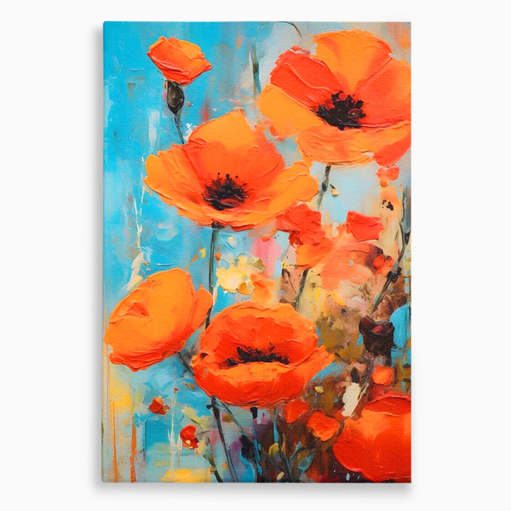 Tablou Canvas Premium LuxCanva® A1501, Orange Poppies , Decorativ, Flori, Campie, Natura, Rosu, Living, Culori Vibrante