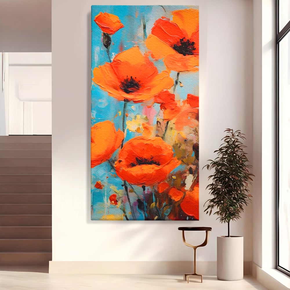 Tablou Canvas Premium LuxCanva® A1501, Orange Poppies , Decorativ, Flori, Campie, Natura, Rosu, Living, Culori Vibrante