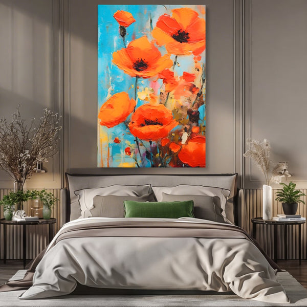 Tablou Canvas Premium LuxCanva® A1501, Orange Poppies , Decorativ, Flori, Campie, Natura, Rosu, Living, Culori Vibrante