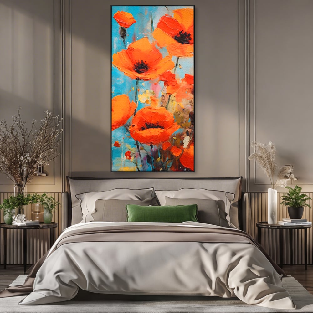 Tablou Canvas Premium LuxCanva® A1501, Orange Poppies , Decorativ, Flori, Campie, Natura, Rosu, Living, Culori Vibrante