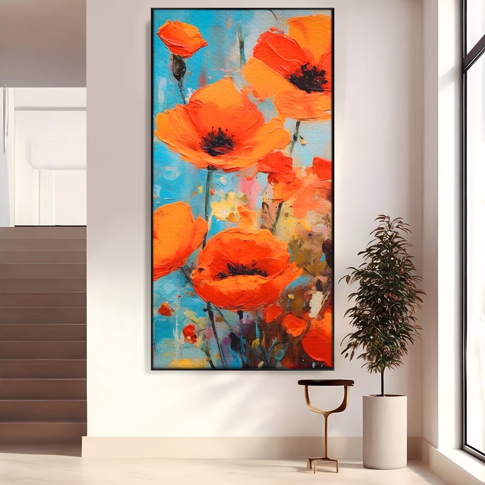 Tablou Canvas Premium LuxCanva® A1501, Orange Poppies , Decorativ, Flori, Campie, Natura, Rosu, Living, Culori Vibrante