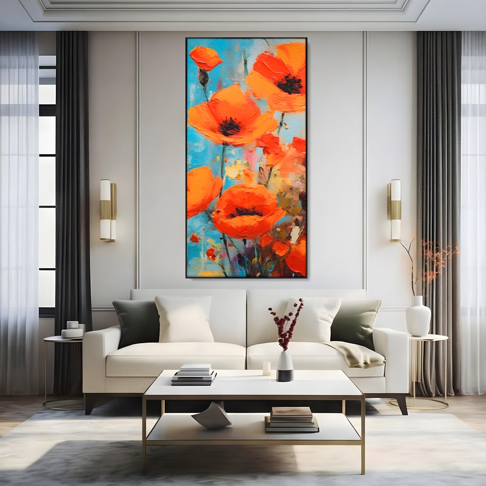 Tablou Canvas Premium LuxCanva® A1501, Orange Poppies , Decorativ, Flori, Campie, Natura, Rosu, Living, Culori Vibrante