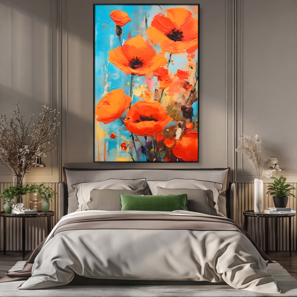 Tablou Canvas Premium LuxCanva® A1501, Orange Poppies , Decorativ, Flori, Campie, Natura, Rosu, Living, Culori Vibrante