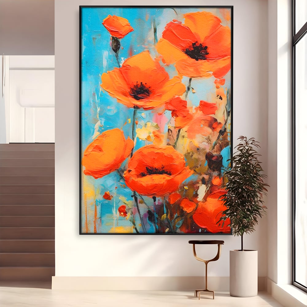 Tablou Canvas Premium LuxCanva® A1501, Orange Poppies , Decorativ, Flori, Campie, Natura, Rosu, Living, Culori Vibrante