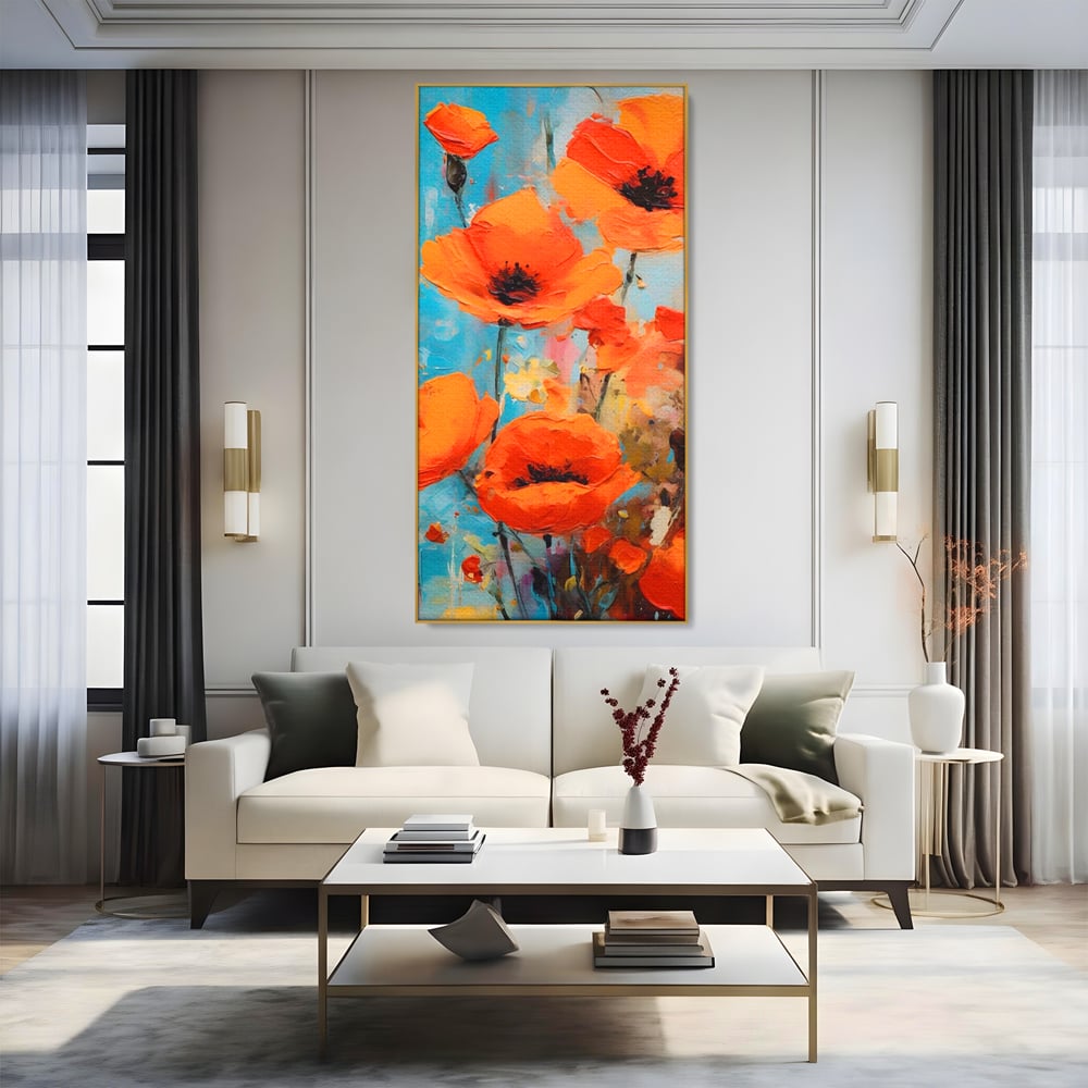 Tablou Canvas Premium LuxCanva® A1501, Orange Poppies , Decorativ, Flori, Campie, Natura, Rosu, Living, Culori Vibrante
