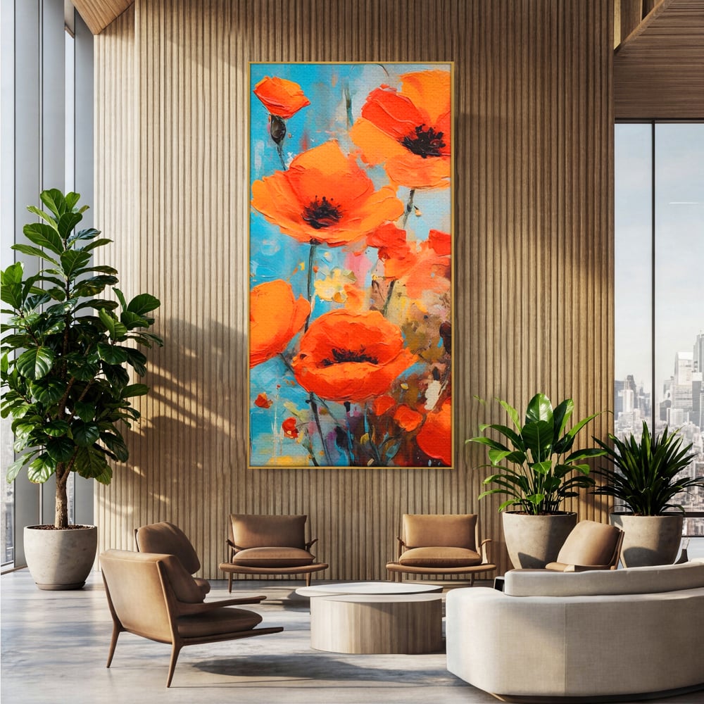 Tablou Canvas Premium LuxCanva® A1501, Orange Poppies , Decorativ, Flori, Campie, Natura, Rosu, Living, Culori Vibrante
