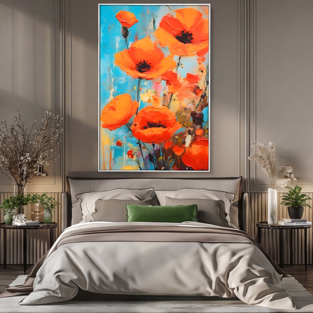 Tablou Canvas Premium LuxCanva® A1501, Orange Poppies , Decorativ, Flori, Campie, Natura, Rosu, Living, Culori Vibrante